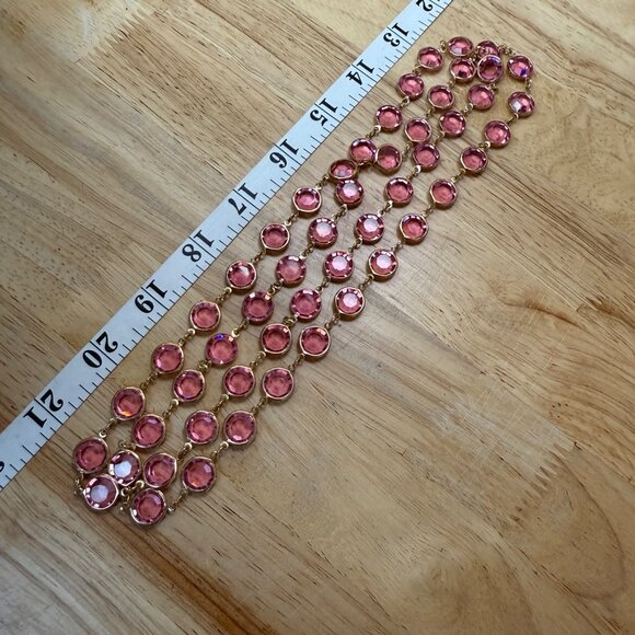 Pink Glass Crystal Gold Tone Long Necklace 36 Inch Length Elegant Jewelry - Picture 4 of 6